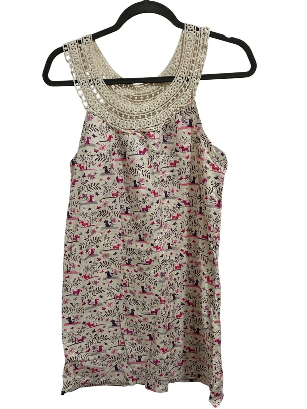 Aryeh Cream Crochet Yoke Dress with Pink & Navy Animal Print